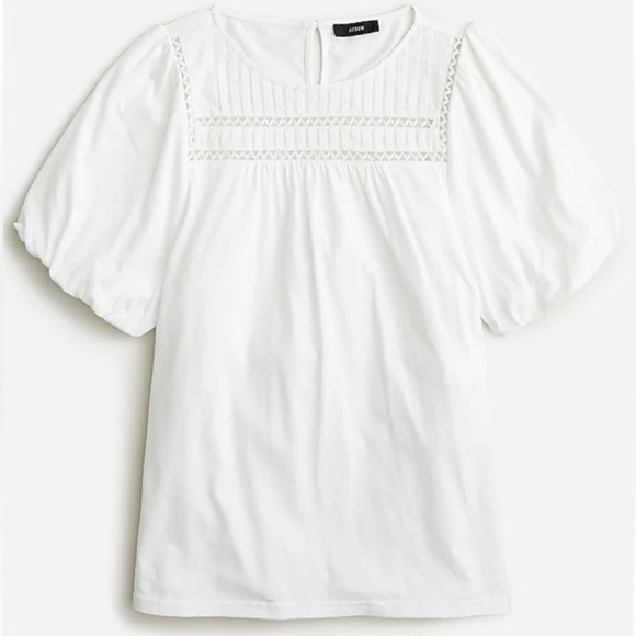 J Crew NWT Lace-trim puff-sleeve T-shirt BP030 - Picture 1 of 5
